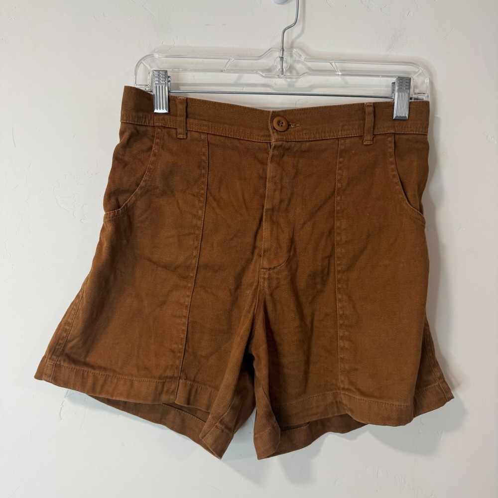 Jungmaven Womens Hemp Cotton Shorts Medium Brown High Rise Utility Twill